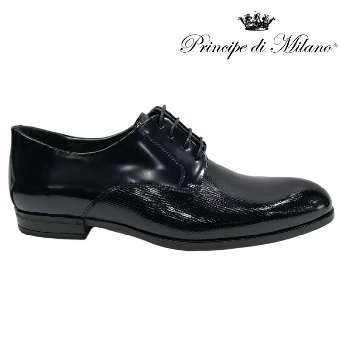 Scarpa uomo stringata Blu in vernice e pelle spazzolata elegante da cerimonia principe di milano