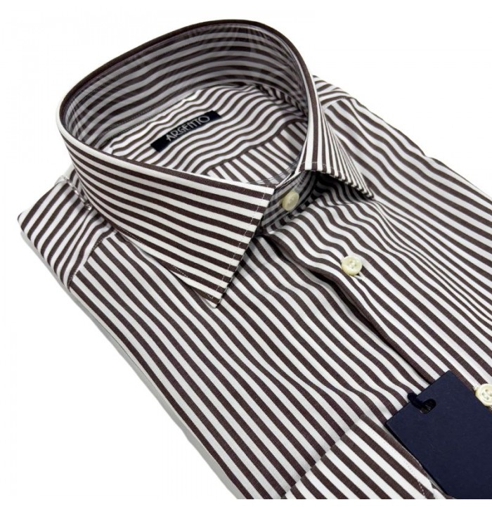 Camicia uomo a righe Marrone ARGENTO in puro cotone