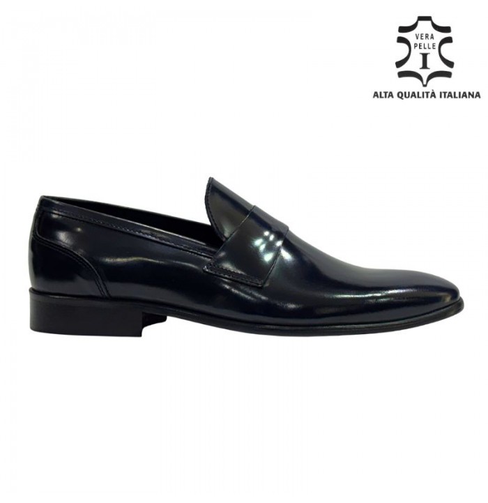 Mocassino uomo Blu in pelle spazzolata