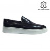 Mocassino uomo Blu in pelle e suola bianca in contrasto