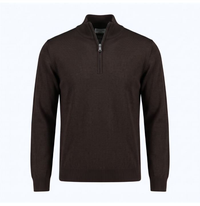 MAGLIA UOMO MEZZA ZIP IN LANA RASATA MORO