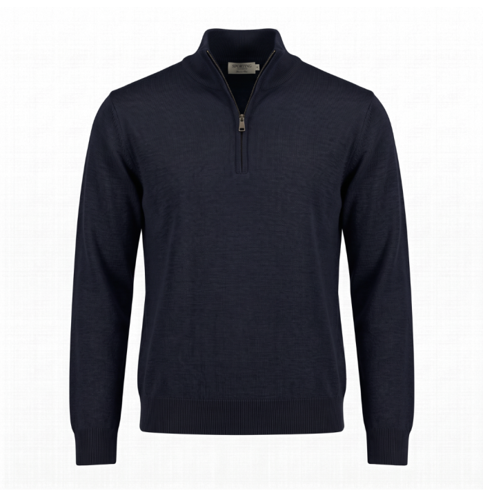 MAGLIA UOMO MEZZA ZIP IN LANA RASATA BLU