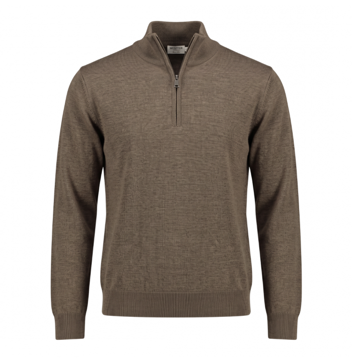 MAGLIA UOMO MEZZA ZIP IN LANA RASATA TORTORA