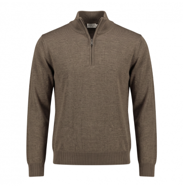 MAGLIA UOMO MEZZA ZIP IN LANA RASATA TORTORA