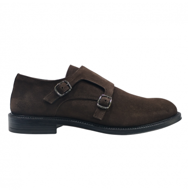 SCARPA UOMO DOPPIA FIBBIA MONK STRAP IN PELLE SCAMOSCIATA MORO